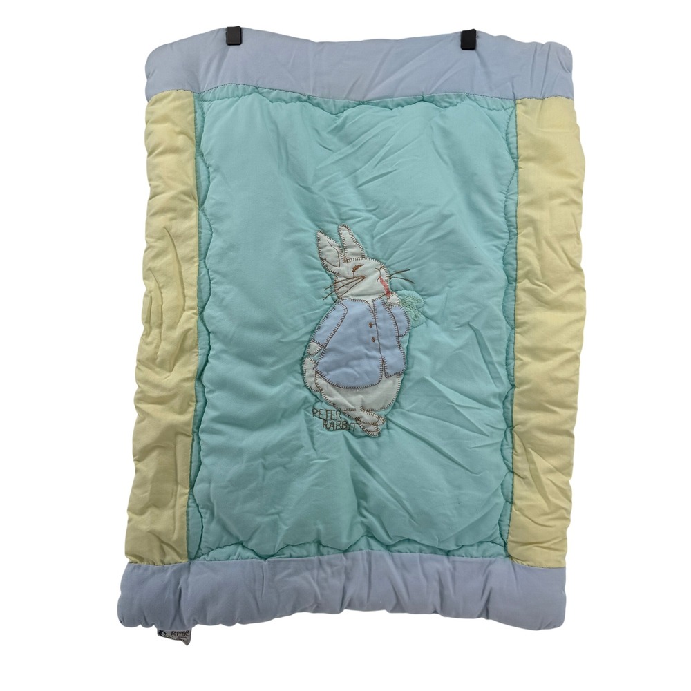 Vintage Beatrix Potter Peter Rabbit Baby Quilt Blanket Quiltex USA 21x26